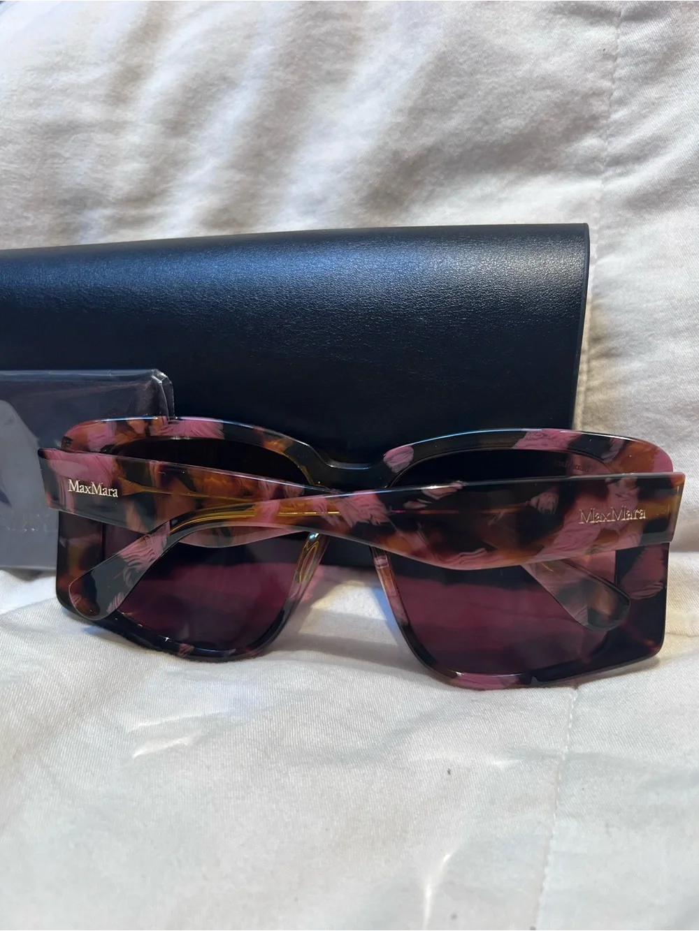MaxMara Pink Tortoiseshell Havana Oversized Square Sunglasses